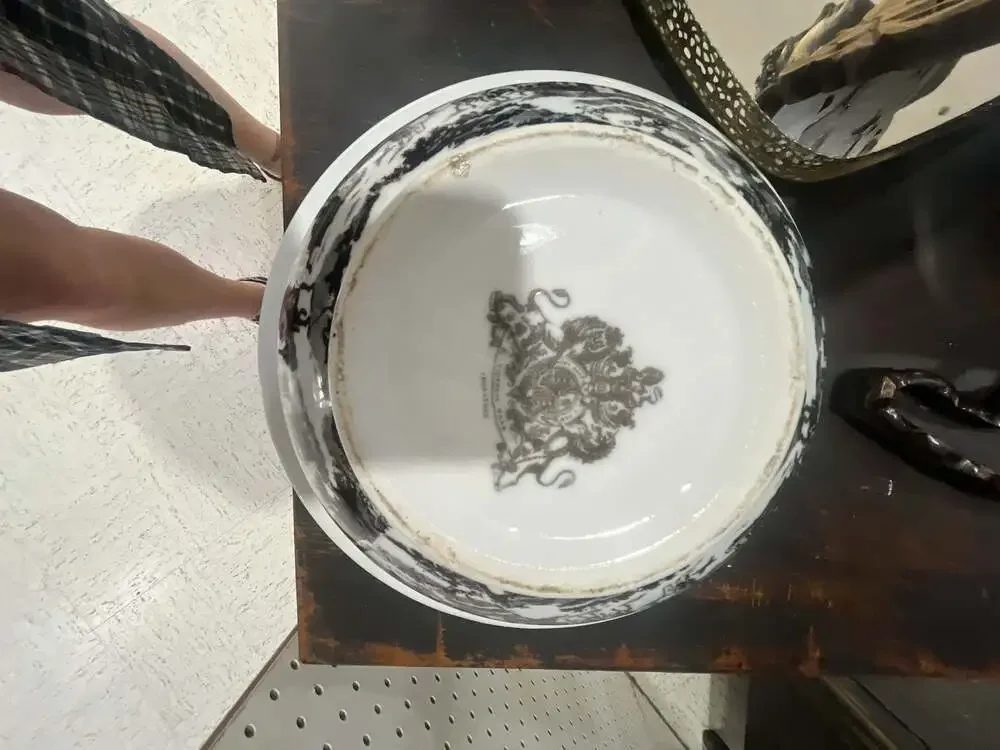 Vintage Black and White English Transferware Wash Basin and Pitcher Set